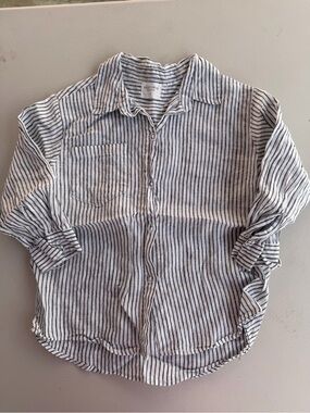 Fostered Kids White & Navy Striped Button-Up Shirt